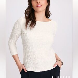 Laura Textured Knit 3/4 Sleeve Boat Neck Top Shirt Whisper White